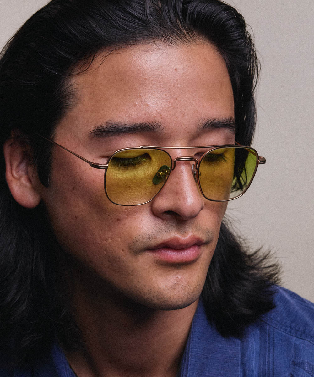Johann Wolff Flieger Matte Rose Gold Lime Sunglasses
