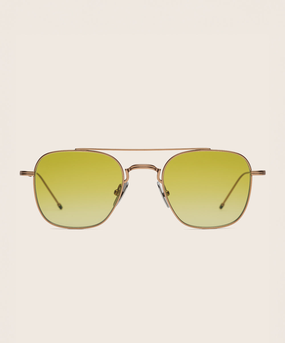 Johann Wolff Flieger Matte Rose Gold Lime Sunglasses 