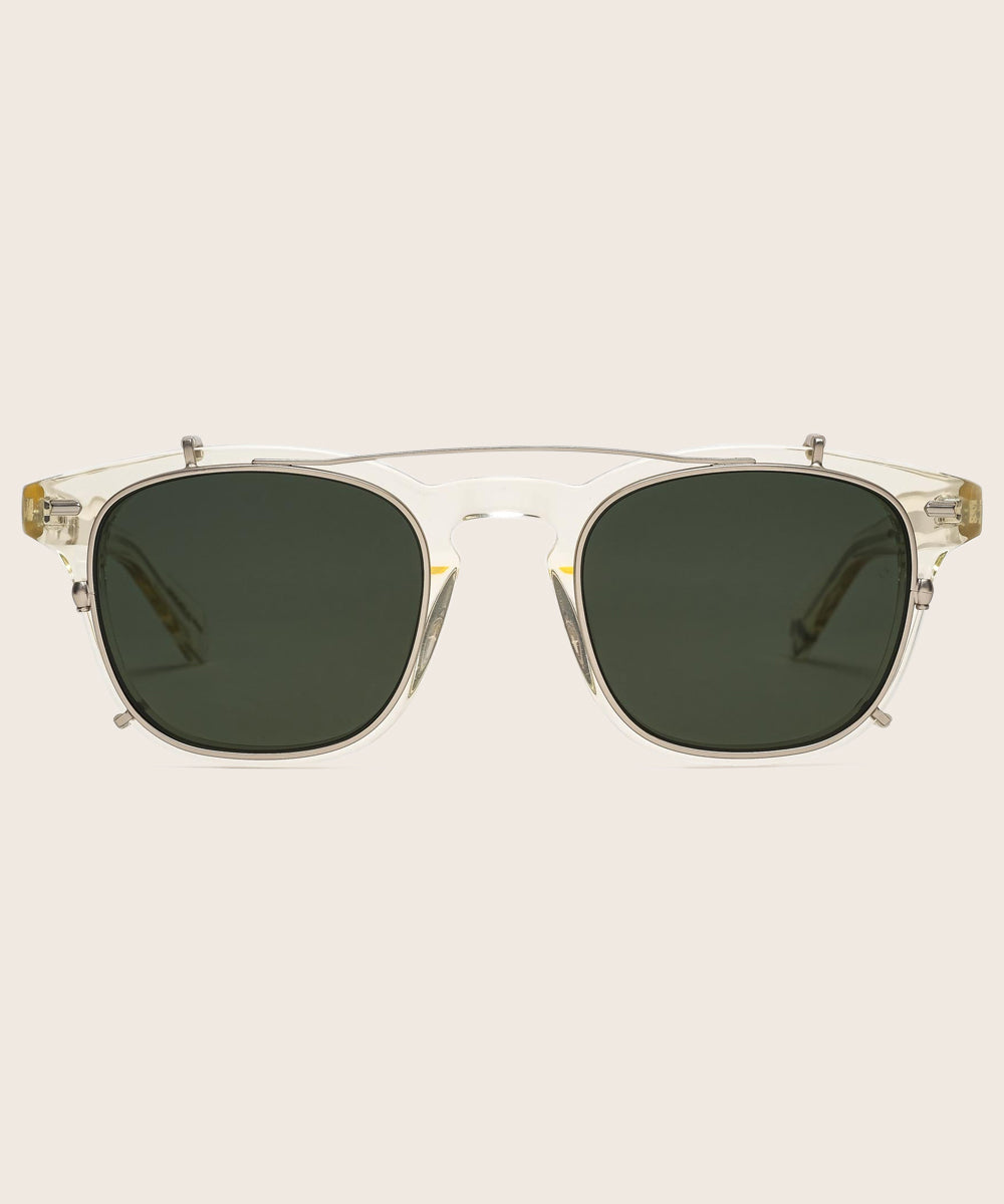 Johann wolff jsb matte silver green lens clip sunglasses 4fef86c8 5b26 439e a27f c00cb58610cd